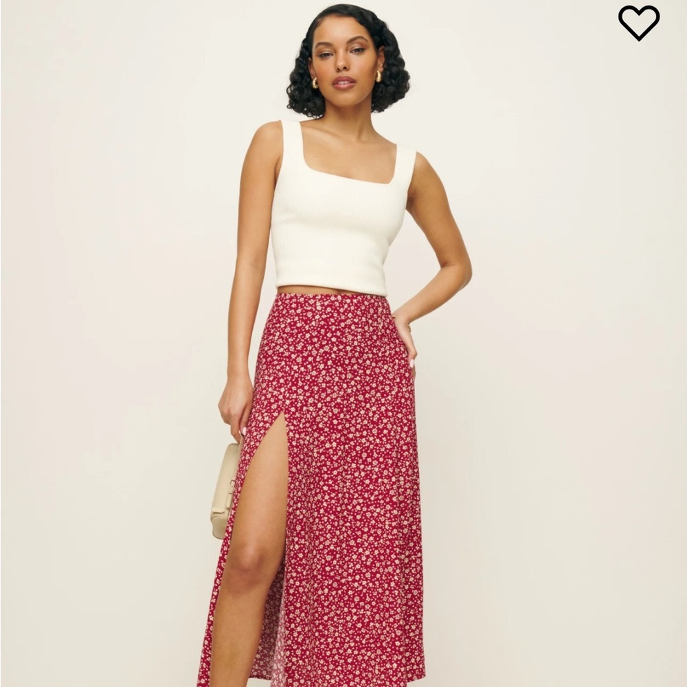 Reformation Burgundy Floral Maxi Skirt